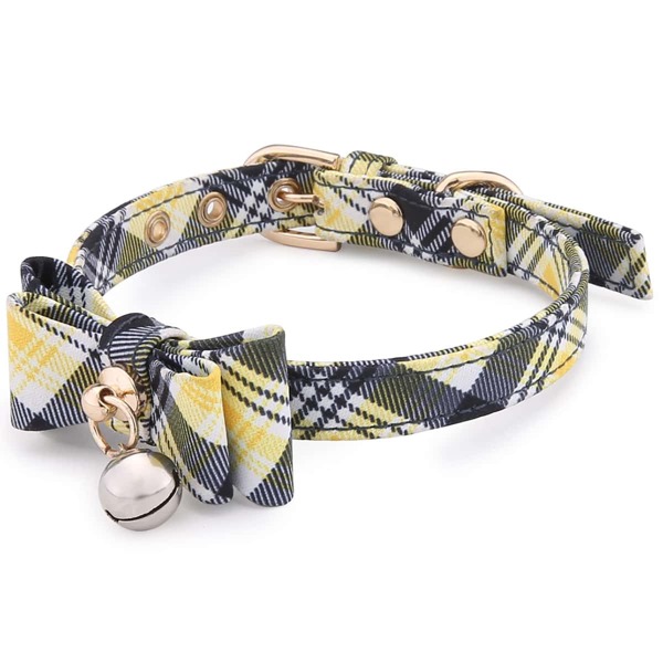 

1pc Bell Decor Plaid Cat Collar, Yellow