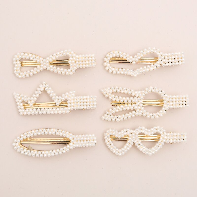 

6pcs Faux Pearl Beaded Hair Clip, White