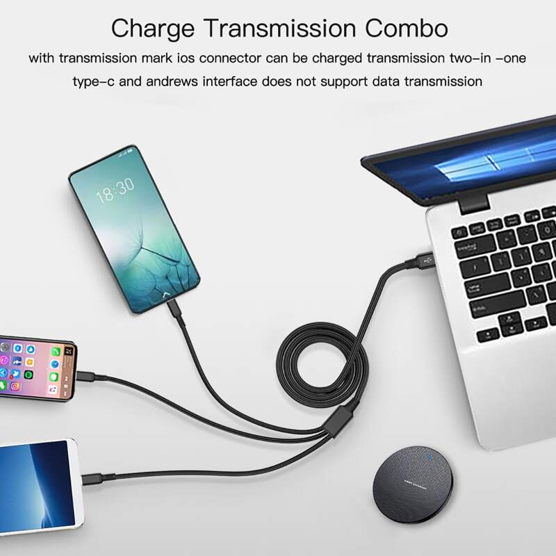

3 In 1 Phone Data Cable, Black