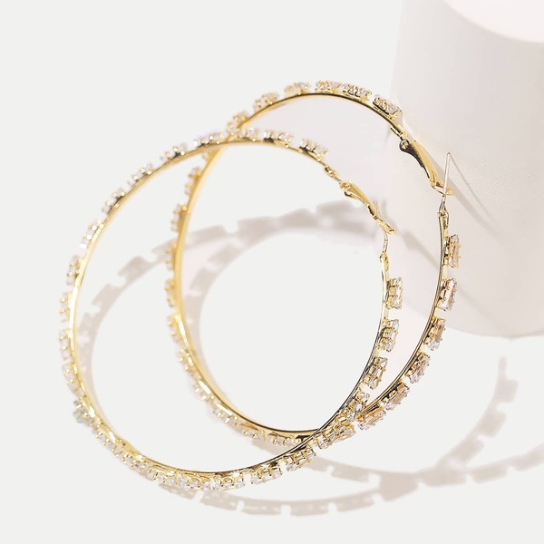 

Rhinestone Engraved Hoop Earrings, Gold