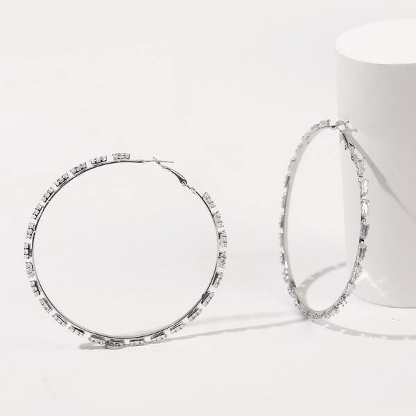 

Rhinestone Engraved Hoop Earrings, Silver