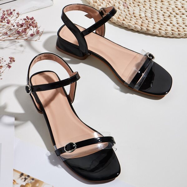 

Buckle Strap Block Heeled Sandals, Black
