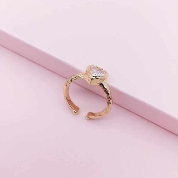 

Rhinestone Heart Cuff Ring, Gold