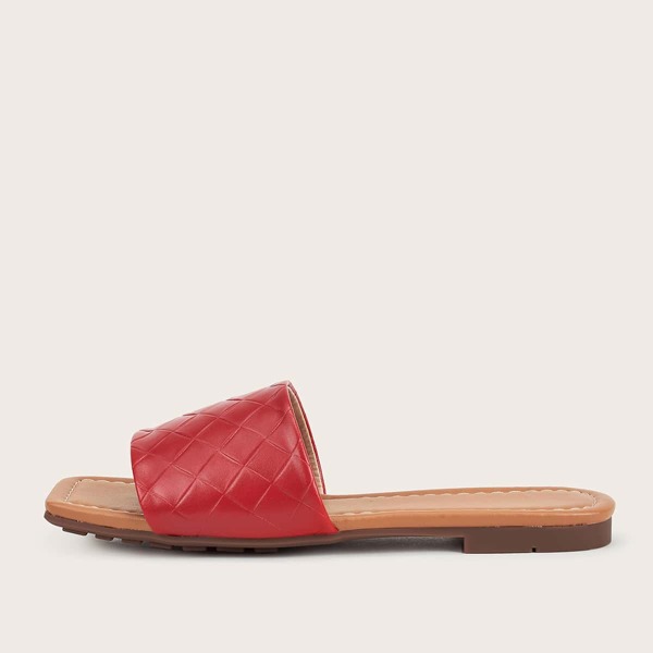 

Open Toe Quilted Slide Sandals, Red