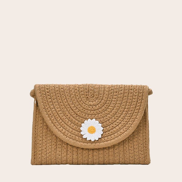 

Floral Appliques Braided Crossbody Bag, Khaki