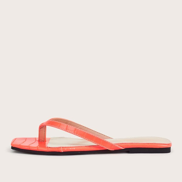

Stone Embossed Toe Post Slide Sandals, Orange