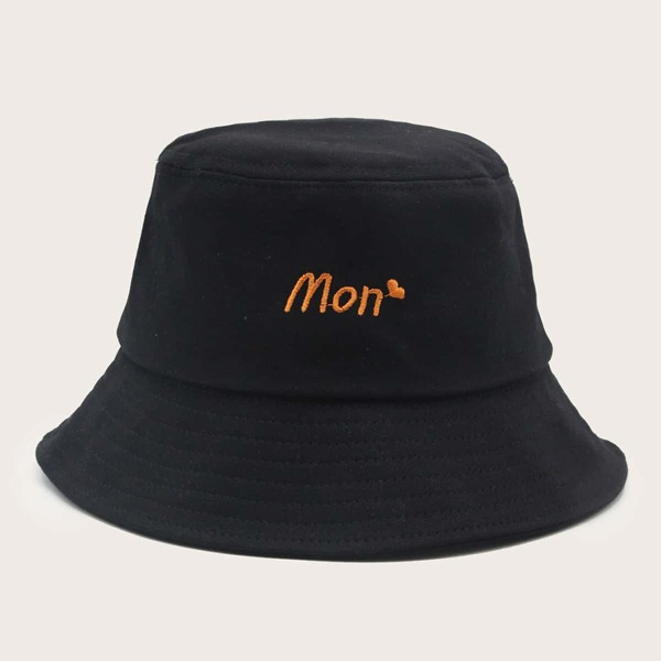 

Letter Embroidery Bucket Hat, Black
