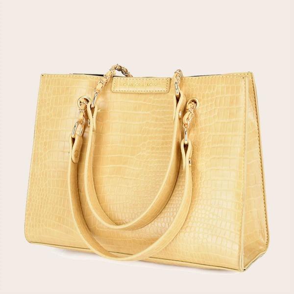 

Croc Embossed Tote Bag With Inner Pouch, Yellow