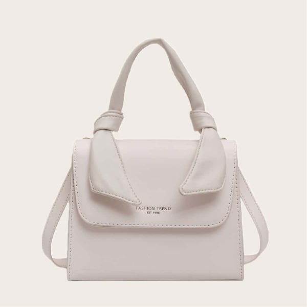 

Letter Graphic Flap Satchel Bag, Beige