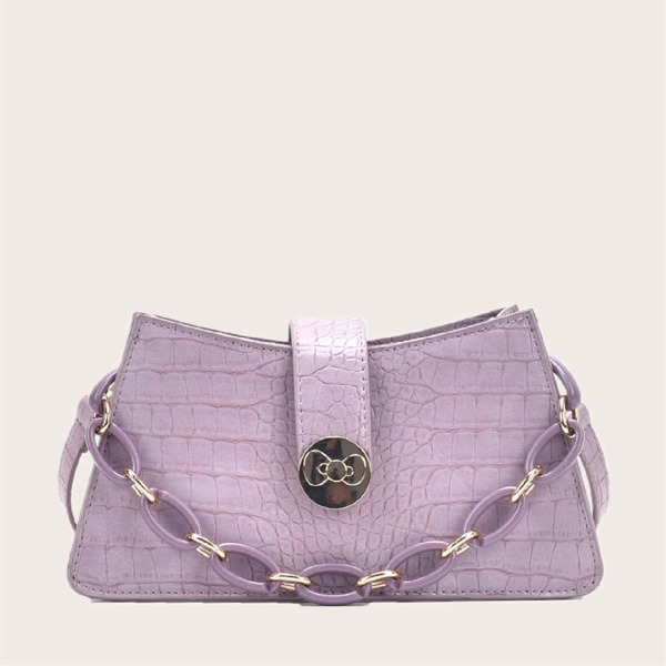 

Croc Embossed Satchel Bag, Purple