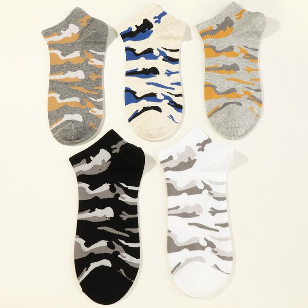 

5pairs Men Camouflage Pattern Socks, Multicolor