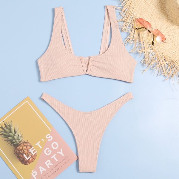 

Rib V Wired High Cut Bikini Swimsuit, Pastel baby pink