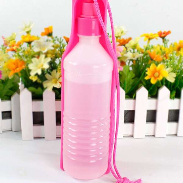 

1pc Dog Outdoor Water Bottle With Feeder, Pink