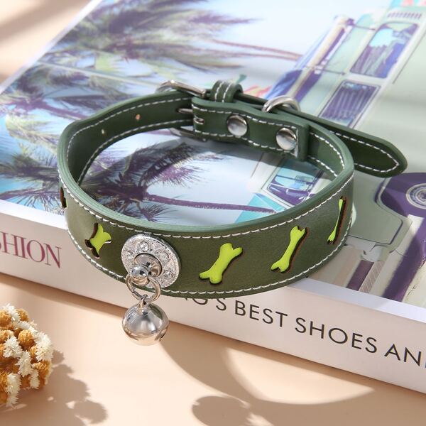 

1pc Bell Decor Cat Reflective Collar, Green