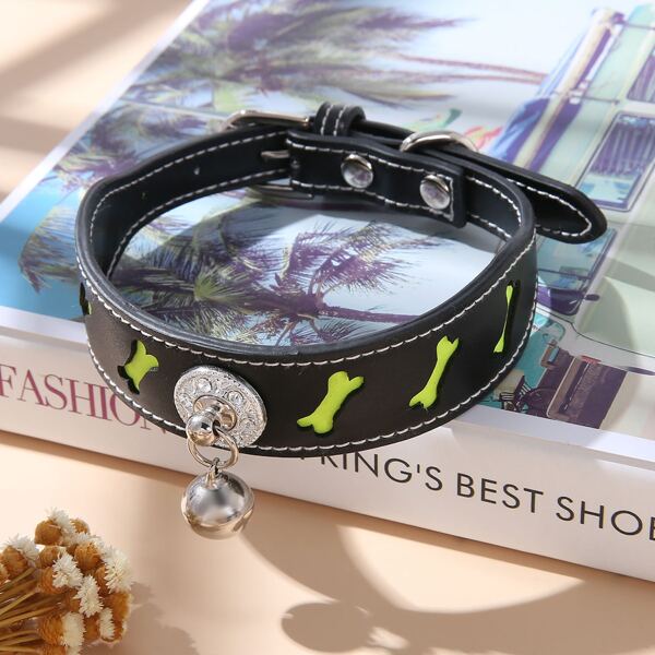 

1pc Bell Decor Cat Reflective Collar, Black
