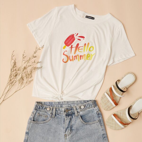 

Slogan & Cartoon Graphic Tee, White