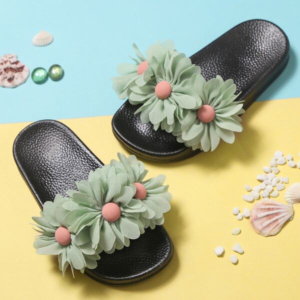 

Toddler Girls Flower Appliques Slides, Green