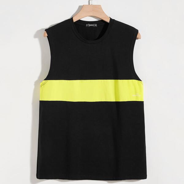 

Men Graphic Print Colorblock Tank Top, Black
