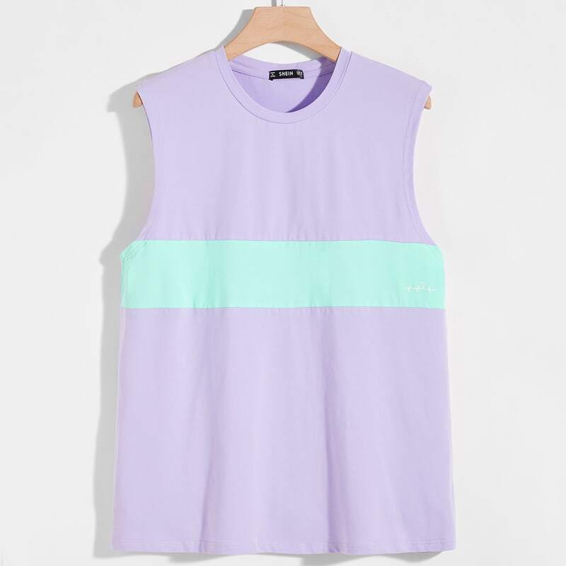 

Guys Graphic Print Colorblock Tank Top, Pastel lilac purple
