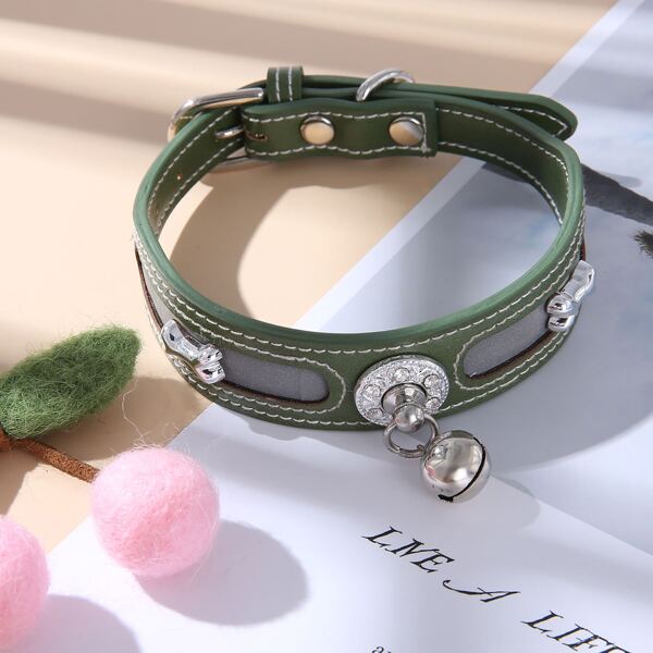 

1pc Bell Decor Cat Collar, Green