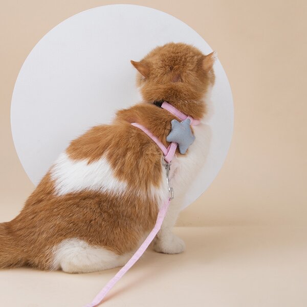 

1pc Adjustable Cat Leash With 1pc Star Decor Harness, Pink