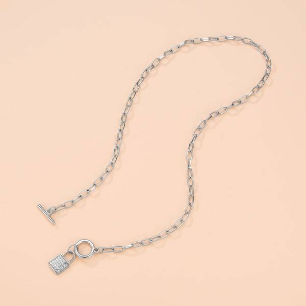

Lock Charm Necklace, Silver