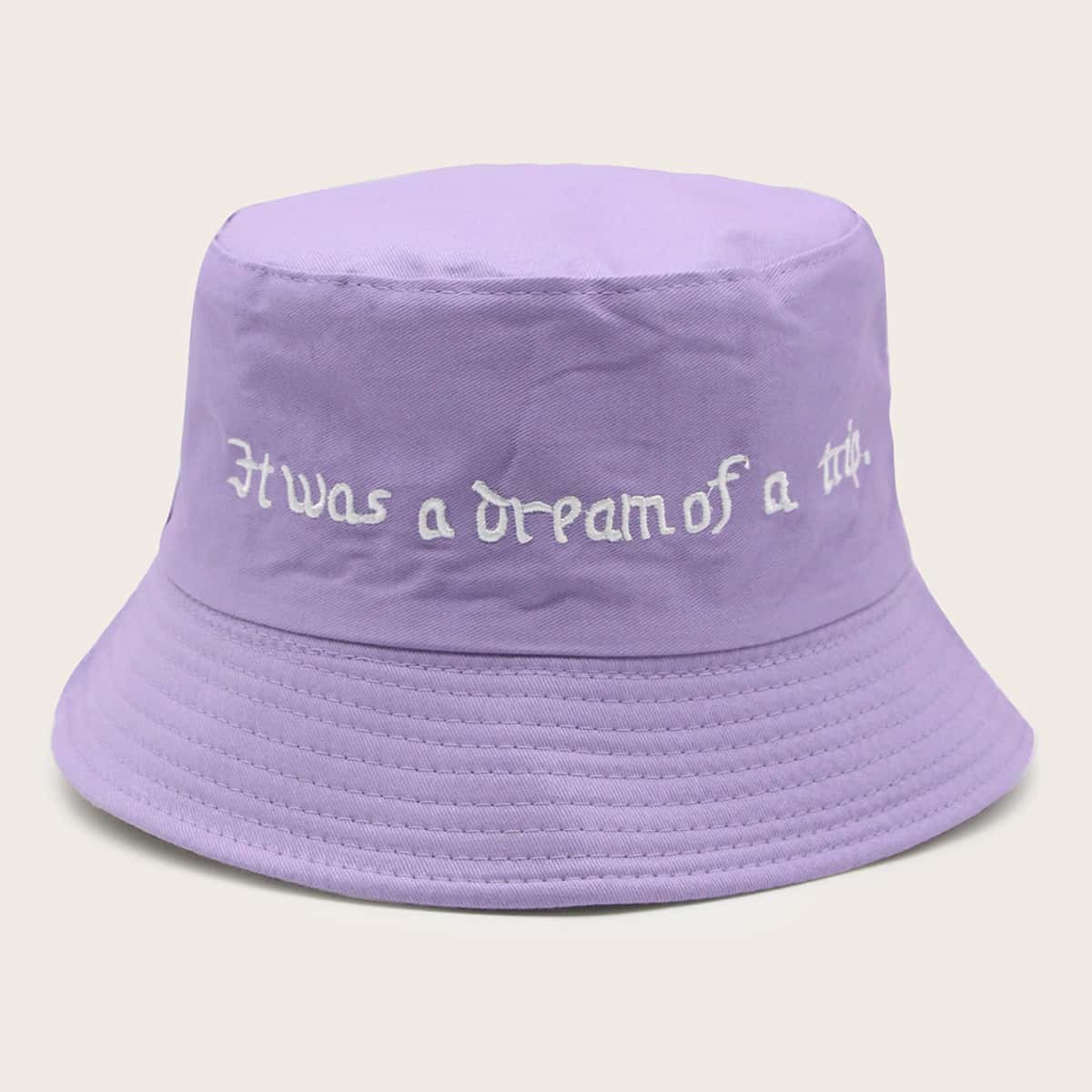 

Slogan Embroidery Bucket Hat, Lilac purple