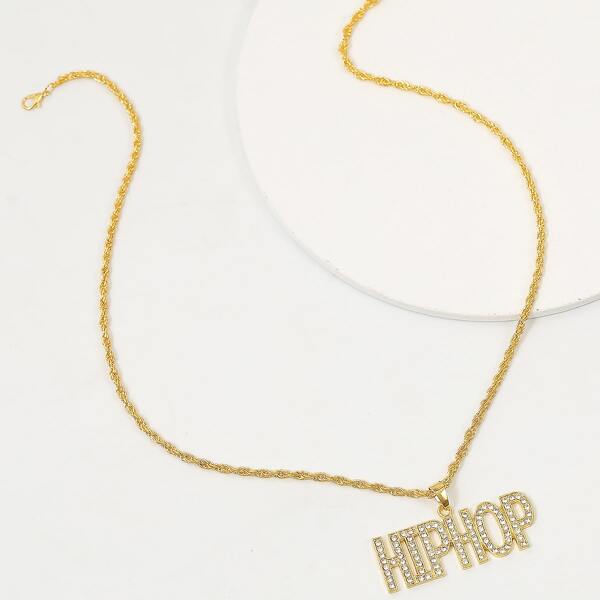 

Rhinestone Letter Charm Necklace, Gold