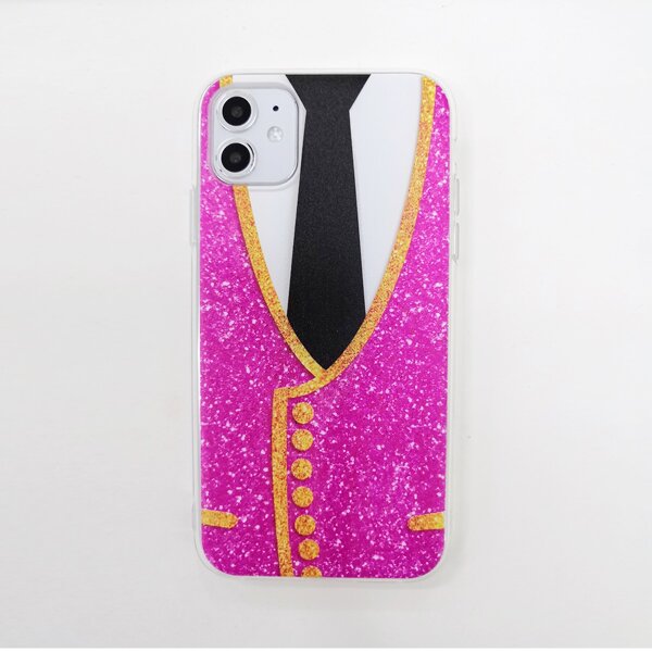 

1pc Glitter Business Suit Print iPhone Case, Multicolor