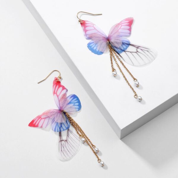 

Butterfly Charm Drop Earrings, Pink