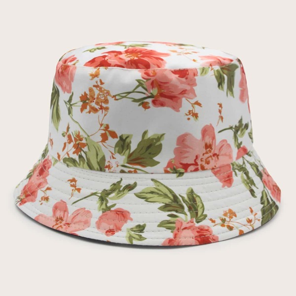

Floral Pattern Bucket Hat, White