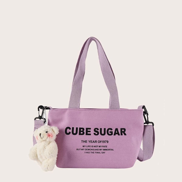 

Letter Graphic Tote Bag, Purple