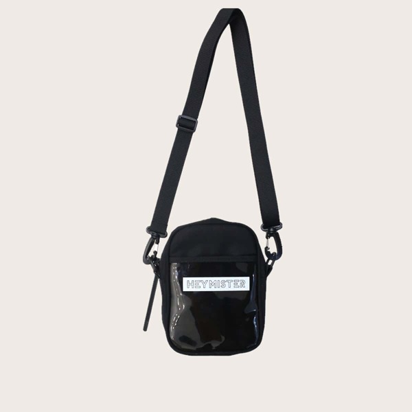 

Men Letter Graphic Crossbody Bag, Black