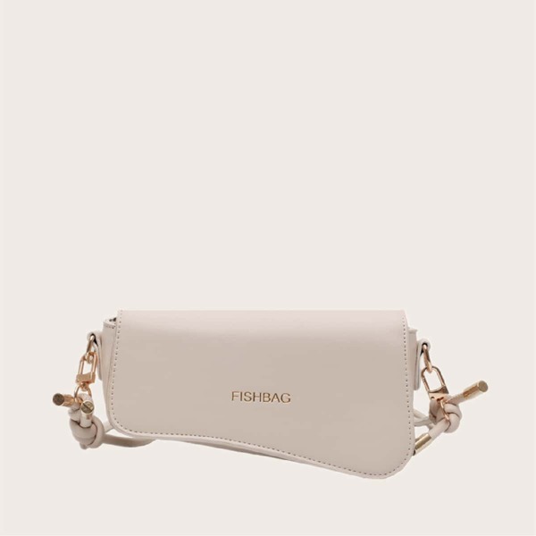 

Letter Graphic Flap Crossbody Bag, Beige