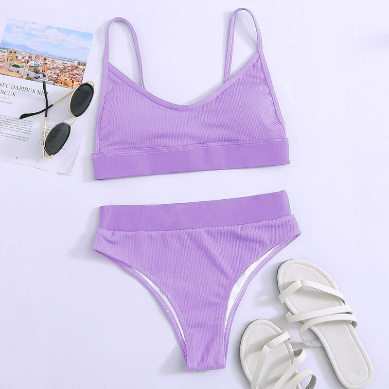 

Rib High Waisted Bikini Swimsuit, Pastel lilac purple