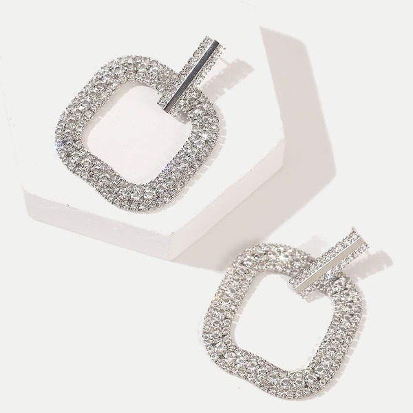 

Rhinestone Engraved Geometric Earrings, Silver