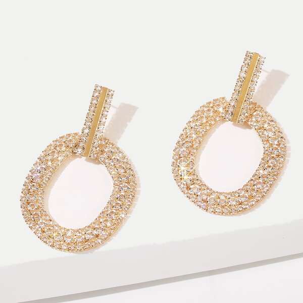 

Rhinestone Engraved Geometric Earrings, Gold