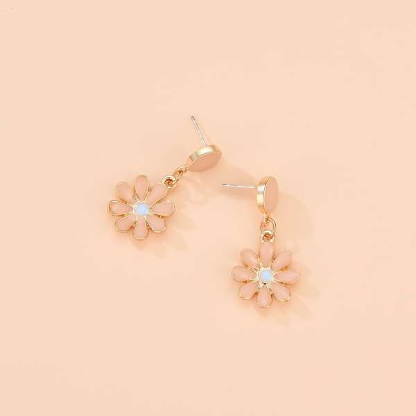 

Floral Charm Drop Earrings, Pink