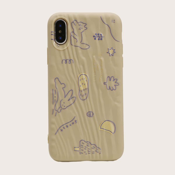 

1pc Cartoon Graphic iPhone Case, Brown