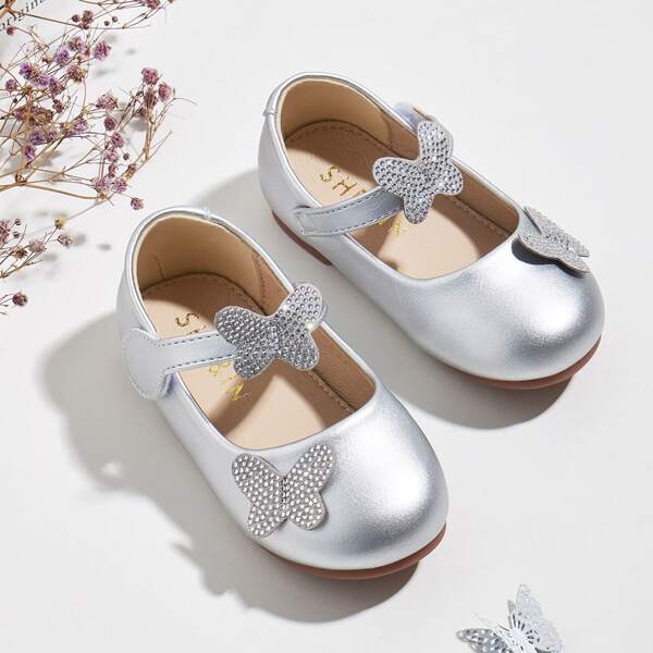 

Toddler Girls Rhinestone Butterfly Appliques Flats, Silver