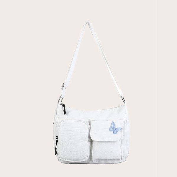 

Butterfly Embroidery Crossbody Bag, White