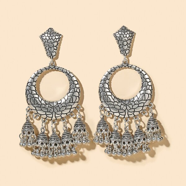 

Round Ball Tassel Drop Earrings, Silver
