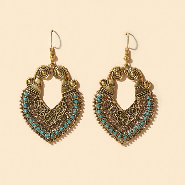 

Tribal Hollow Out Metallic Drop Earrings, Gold