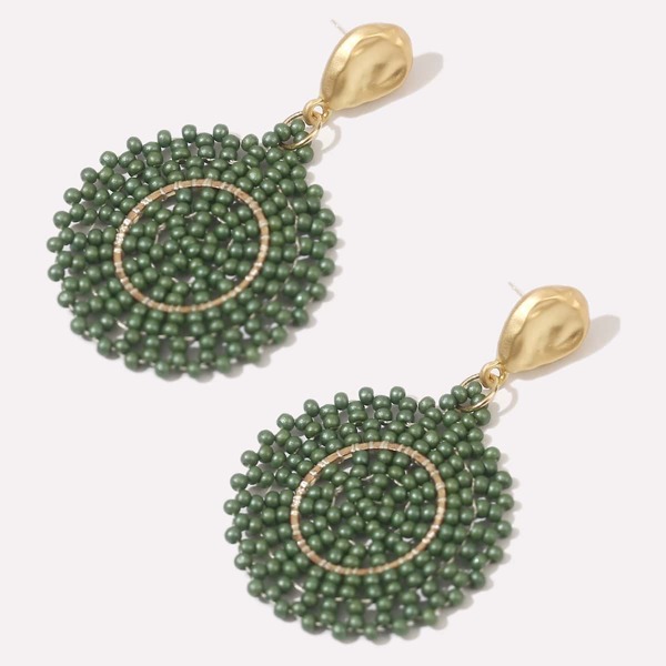 

Bead Round Drop Earrings, Green
