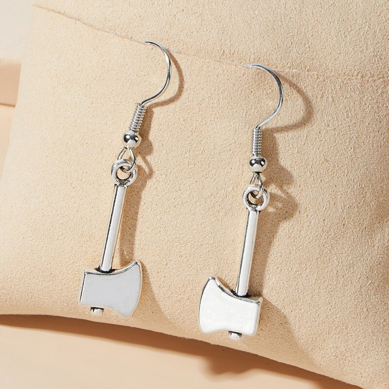 

Ax Drop Earrings, Silver