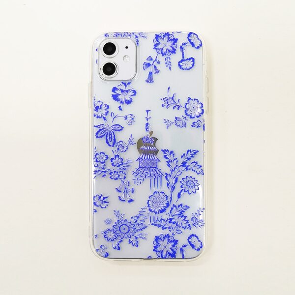

1pc Flower Print iPhone Case, Baby blue
