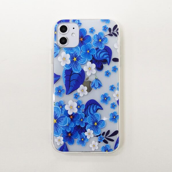 

1pc Flower Print iPhone Case, Blue