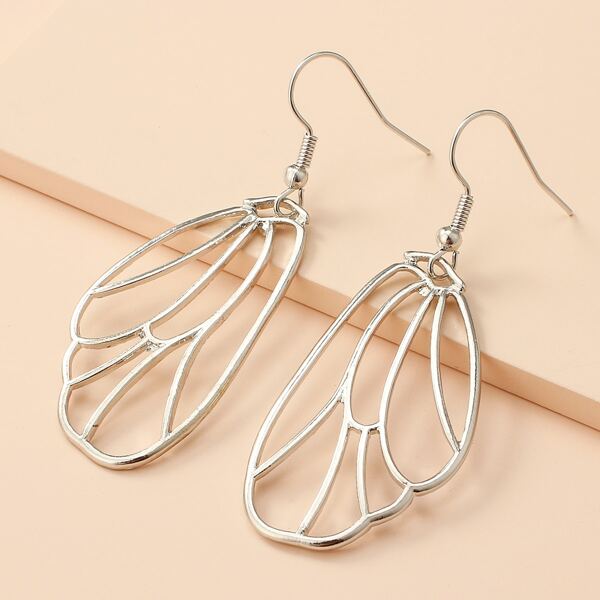 

Hollow Out Metallic Wing Drop Earrings, Silver
