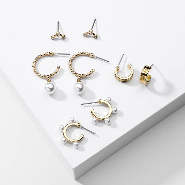 

4pairs Faux Pearl Decor Earrings, Gold