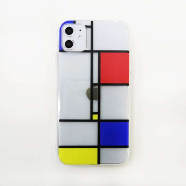 

1pc Colorblock Geometric Print iPhone Case, Multicolor